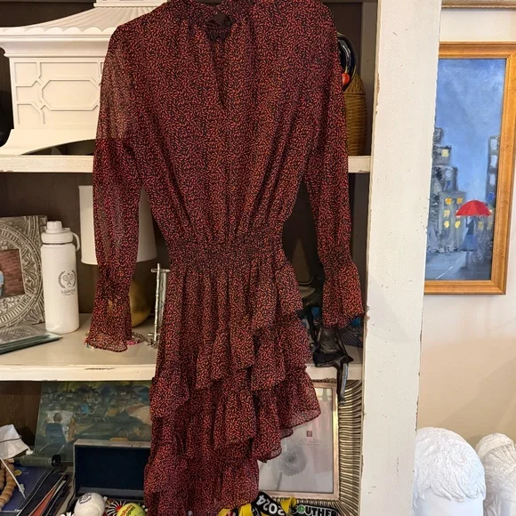 Misa x Revolve Savanna dress in mini red banana leaf ruffled sz Xs - Picture 8 of 8